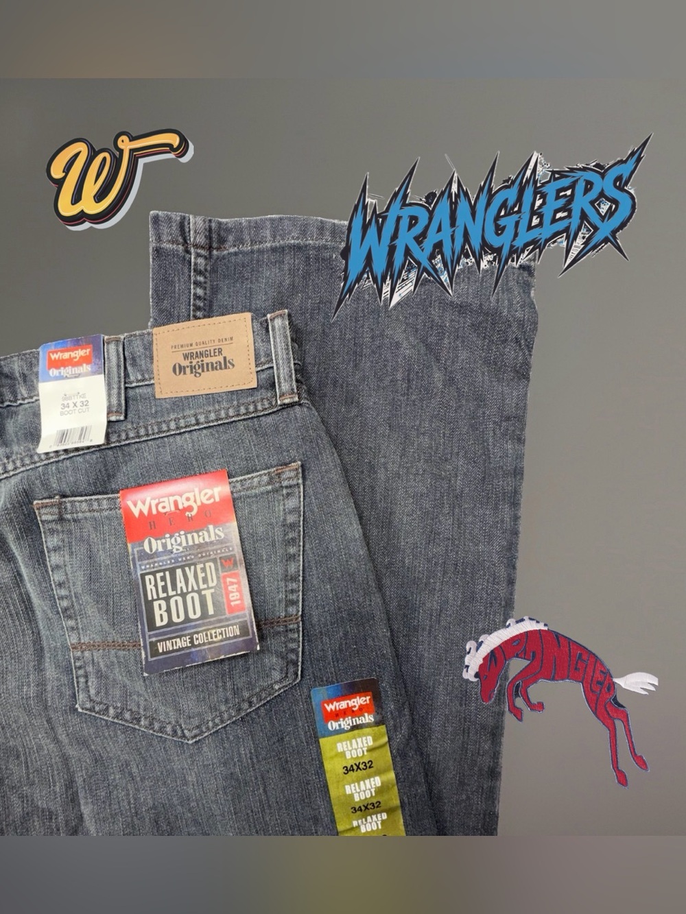 Wrangler Originals 34x32 Relaxed Boot Vintage Collection Gray Wash NWT 98BTTKE